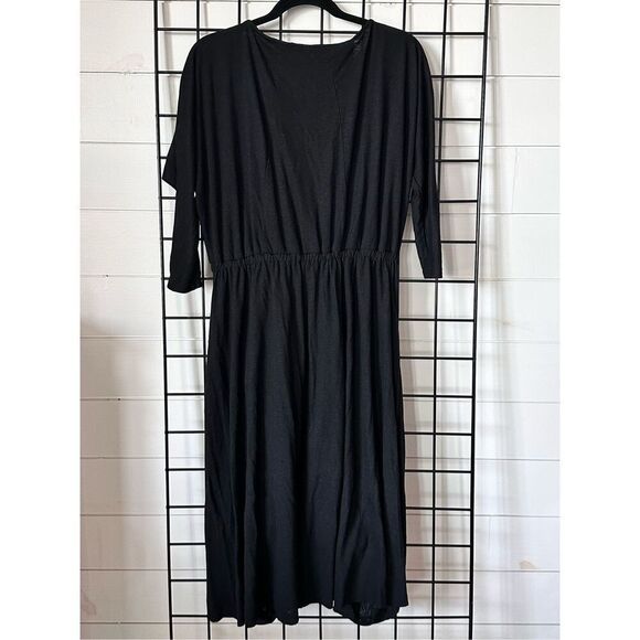 Free People Maxi Ruched Dress Womens M Black V-Neck Drawstring Baggy - Picture 4 of 12
